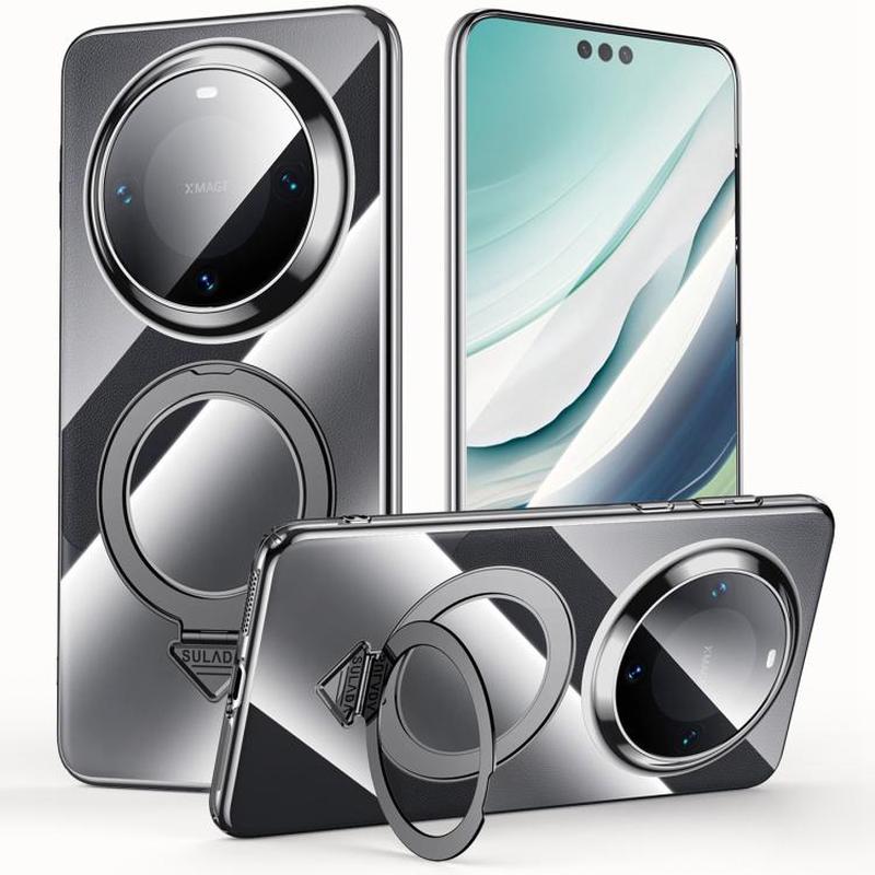 For Huawei Mate 60 Pro SULADA Electroplated Transparent MagSafe Holder Phone Case(Black)