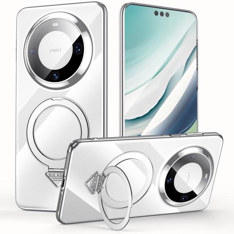 For Huawei Mate 60 Pro SULADA Electroplated Transparent MagSafe Holder Phone Case(Silver)