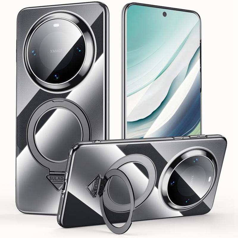 For Huawei Mate 60 SULADA Electroplated Transparent MagSafe Holder Phone Case(Black)