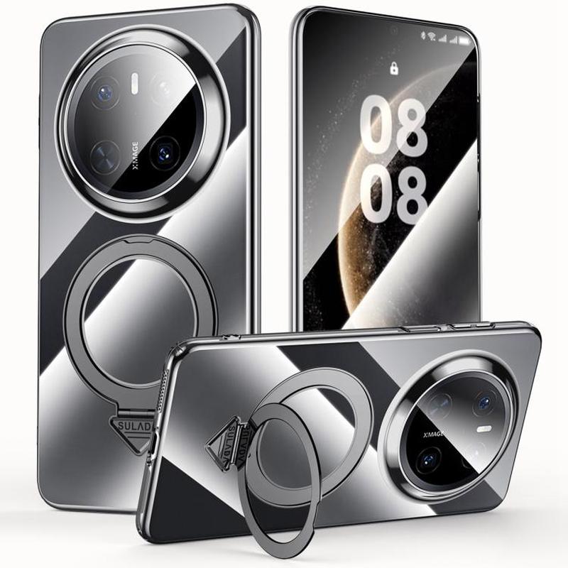 For Huawei Mate 70 SULADA Electroplated Transparent MagSafe Holder Phone Case(Black)