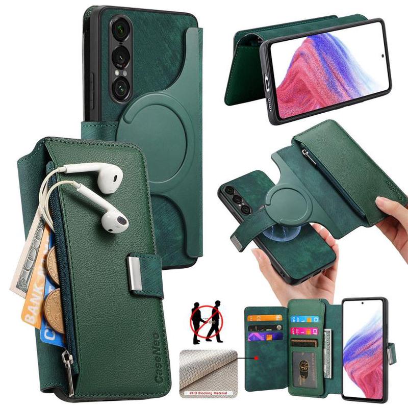 For Sony Xperia 1 VII CaseNeo MagSafe RFID Anti-theft Zipper Wallet Retro Leather Phone Case(Green)