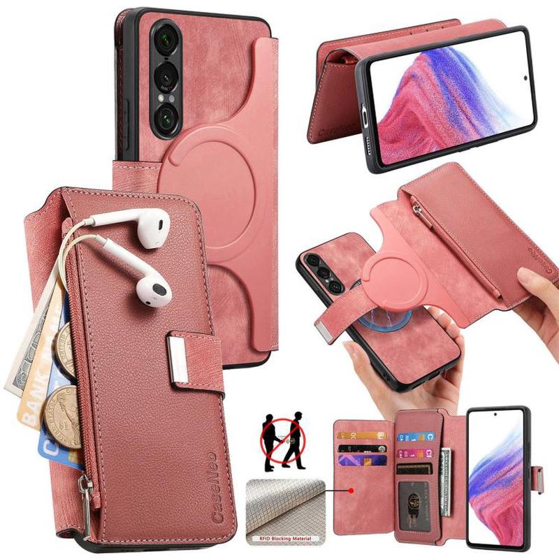For Sony Xperia 1 VII CaseNeo MagSafe RFID Anti-theft Zipper Wallet Retro Leather Phone Case(Pink)