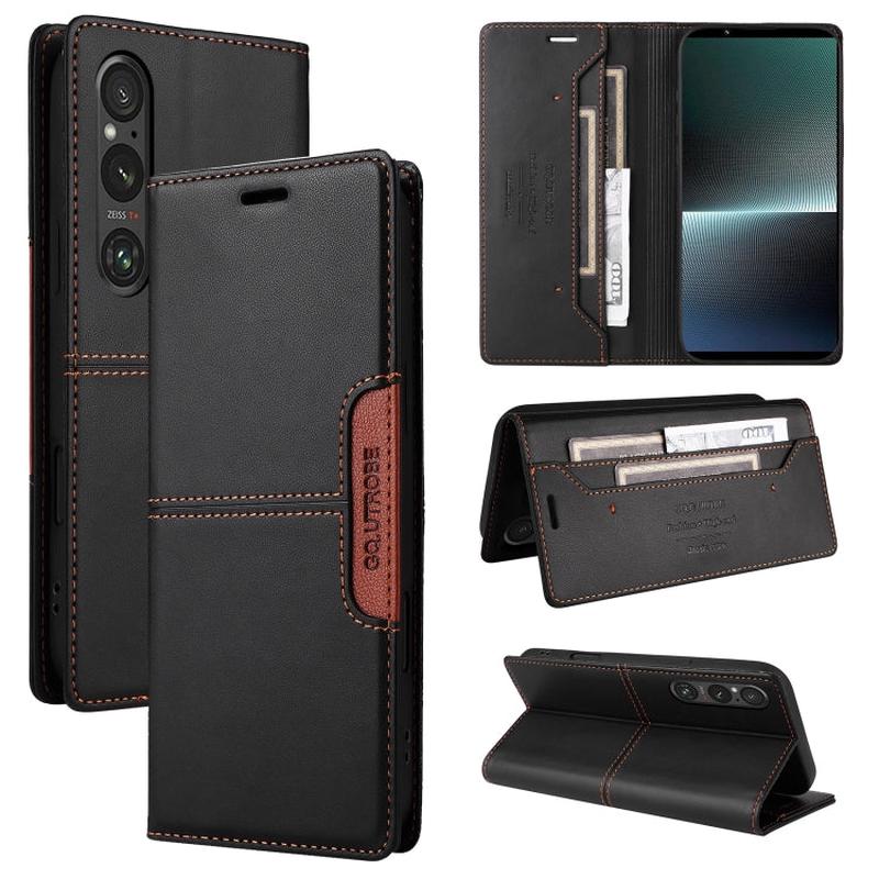 For Sony Xperia 1 V GQUTROBE G01 RFID Anti-theft Leather Phone Case(Black)
