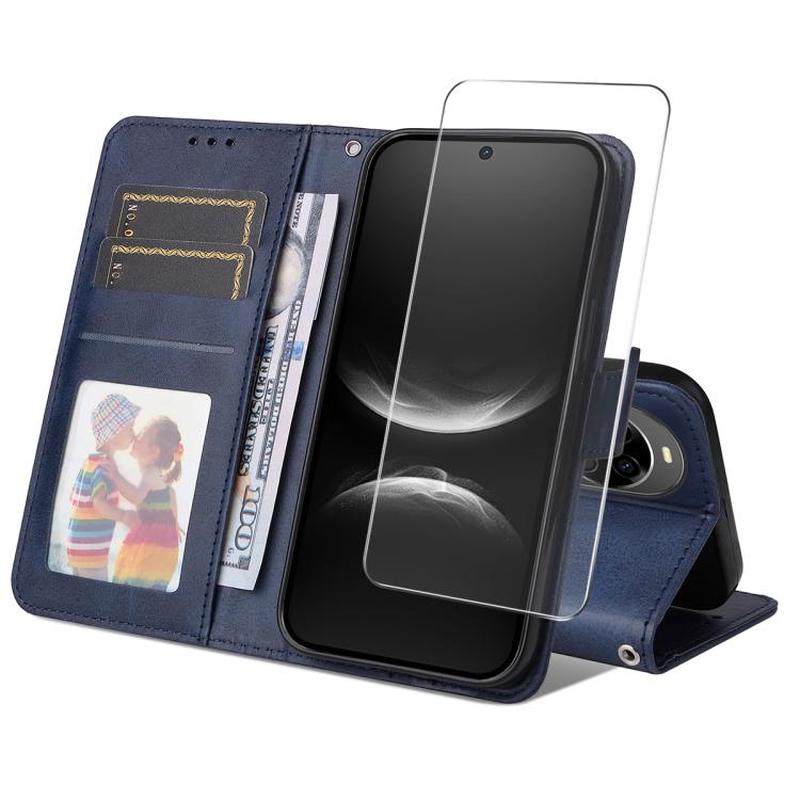 For Huawei nova 14 ENKAY Card Wallet Calf Texture Leather Phone Case with Screen Film(Blue)