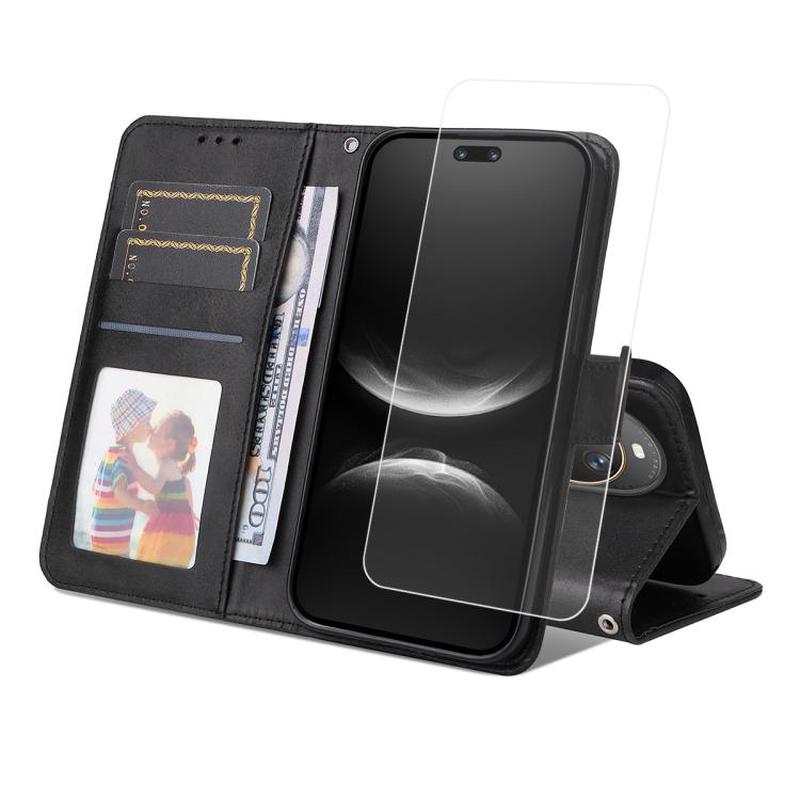 For Huawei nova 14 Pro / 13 Pro ENKAY Card Wallet Calf Texture Leather Phone Case with Full Glue Coverage Soft Hydrogel Film(Black)