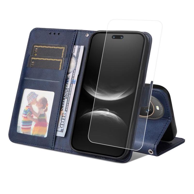 For Huawei nova 14 Pro / 13 Pro ENKAY Card Wallet Calf Texture Leather Phone Case with Full Glue Coverage Soft Hydrogel Film(Blue)