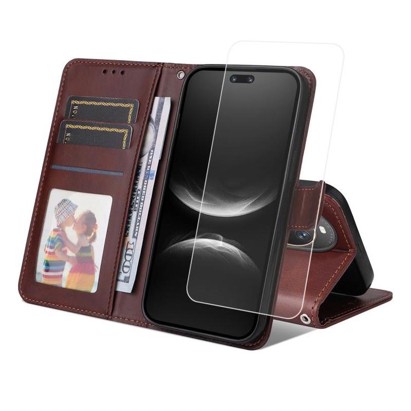 For Huawei nova 14 Pro / 13 Pro ENKAY Card Wallet Calf Texture Leather Phone Case with Full Glue Coverage Soft Hydrogel Film(Brown)