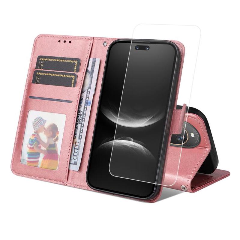 For Huawei nova 14 Pro / 13 Pro ENKAY Card Wallet Calf Texture Leather Phone Case with Full Glue Coverage Soft Hydrogel Film(Pink)