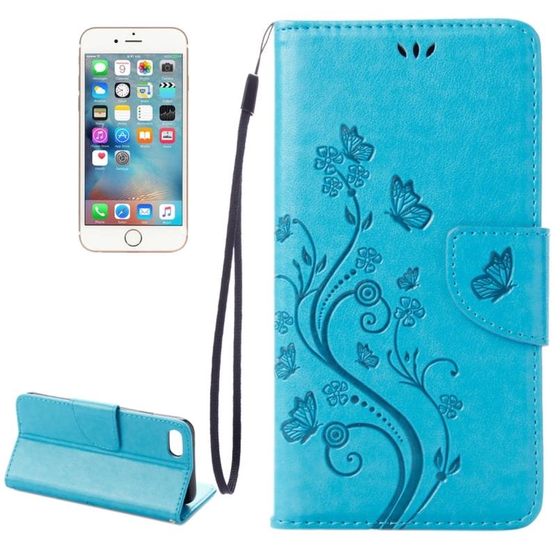 For iPhone 8 & 7 Pressed Flowers Horizontal Flip Leather Case with Holder & Card Slots & Wallet(Blue)