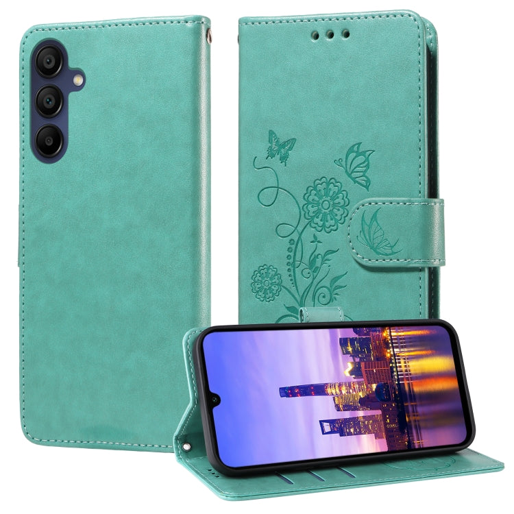 For Samsung Galaxy A17 / A26 / A16 5G Embossed Butterfly Flowers Leather Phone Case(Green)