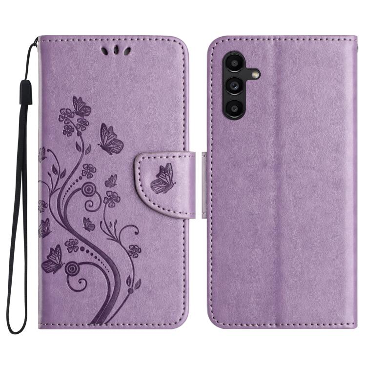 For Samsung Galaxy A56 5G Butterfly Flower Pattern Flip Leather Phone Case(Light Purple)