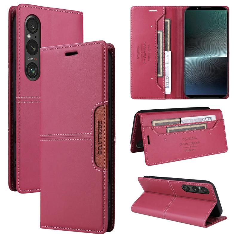 For Sony Xperia 1 V GQUTROBE G01 RFID Anti-theft Leather Phone Case(Red)