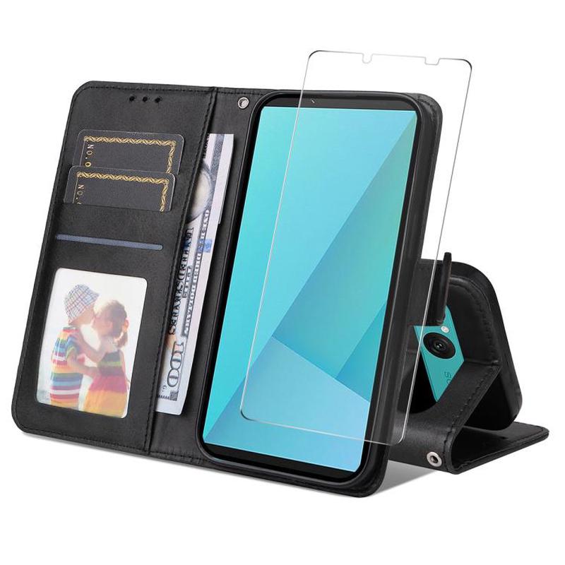 For Sony Xperia 10 VII ENKAY Card Wallet Calf Texture Leather Phone Case with Screen Film(Black)