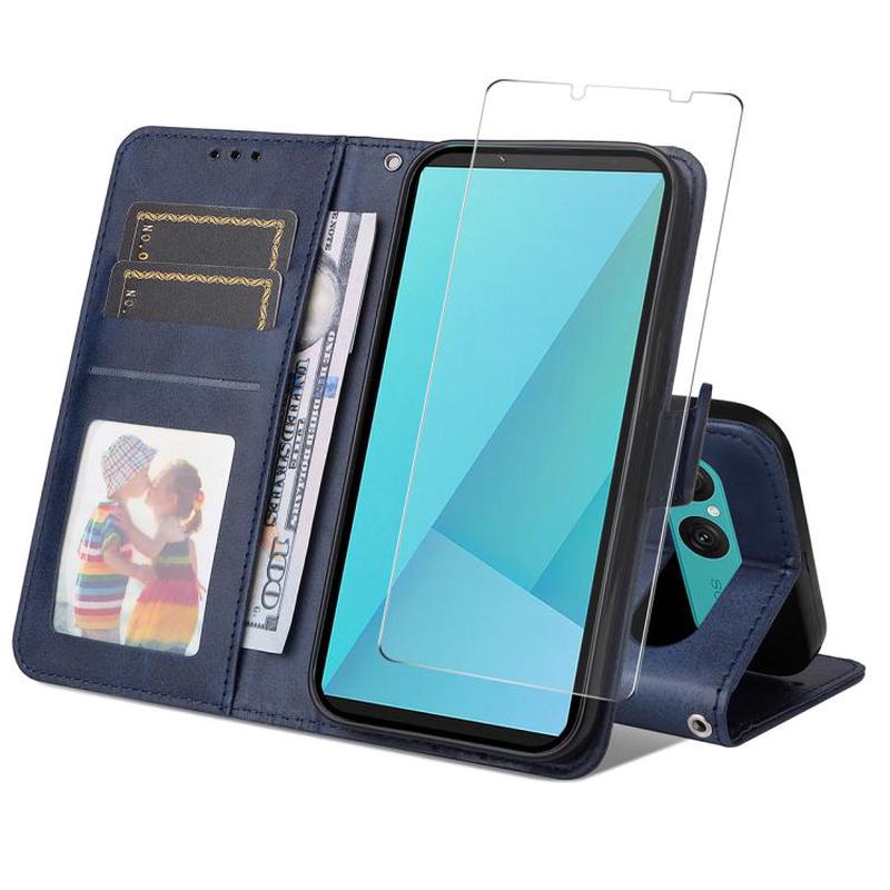 For Sony Xperia 10 VII ENKAY Card Wallet Calf Texture Leather Phone Case with Screen Film(Blue)