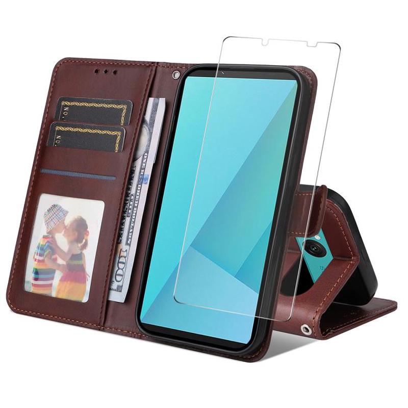 For Sony Xperia 10 VII ENKAY Card Wallet Calf Texture Leather Phone Case with Screen Film(Brown)