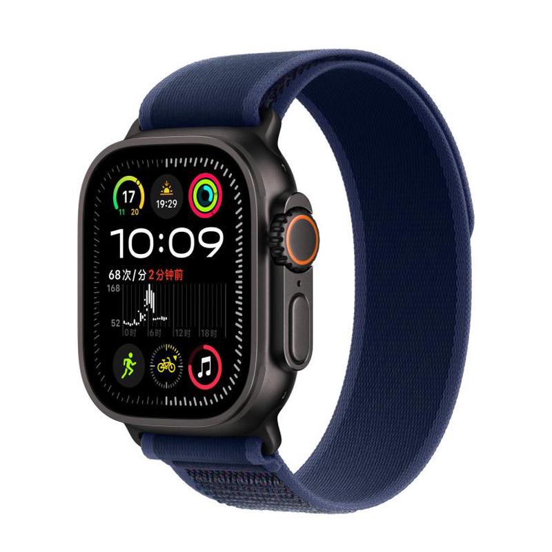 For Apple Watch 46mm / 49mm / 45mm / 44mm Trail Loop Nylon Watch Band(Blue + Black Titanium Finish)