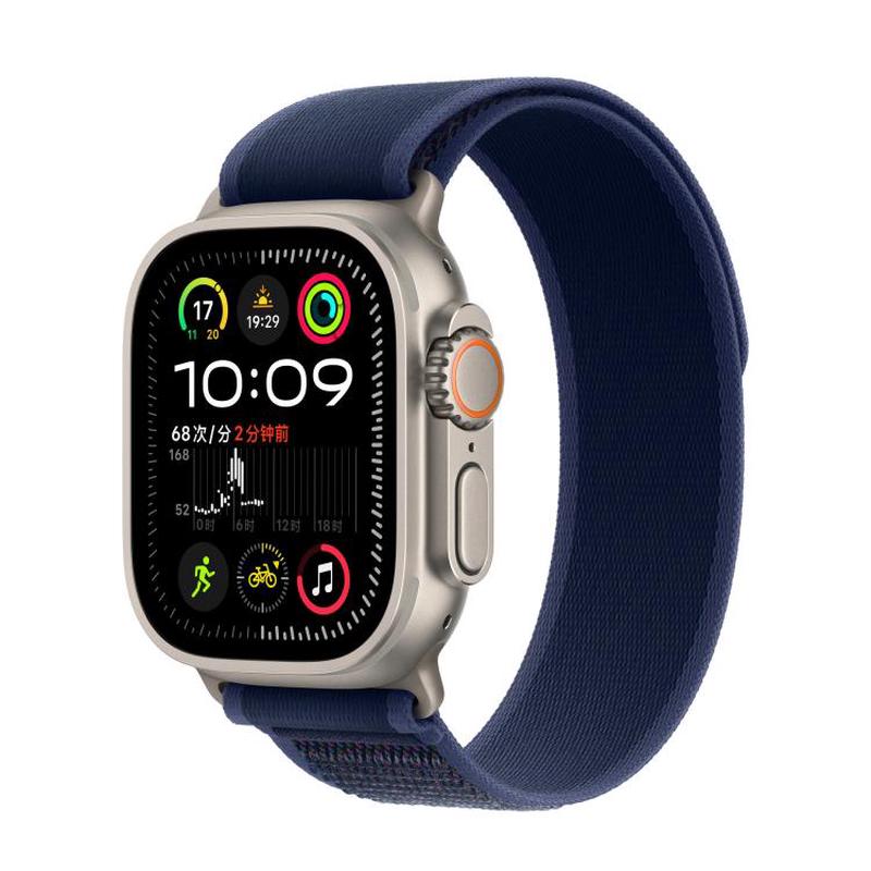 For Apple Watch 46mm / 49mm / 45mm / 44mm Trail Loop Nylon Watch Band(Blue + Natural Titanium Finish)