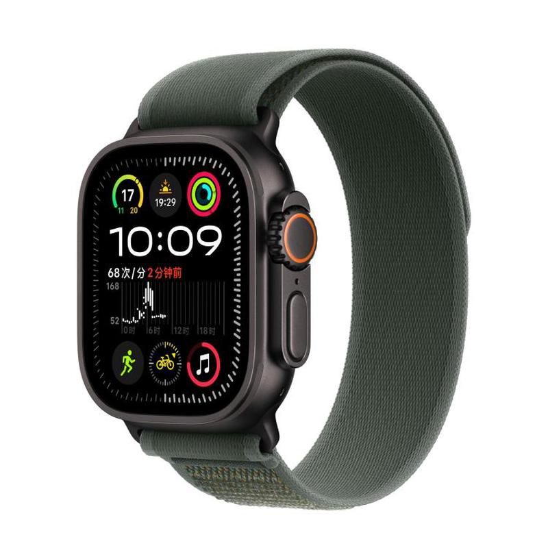 For Apple Watch 46mm / 49mm / 45mm / 44mm Trail Loop Nylon Watch Band(Green + Black Titanium Finish)