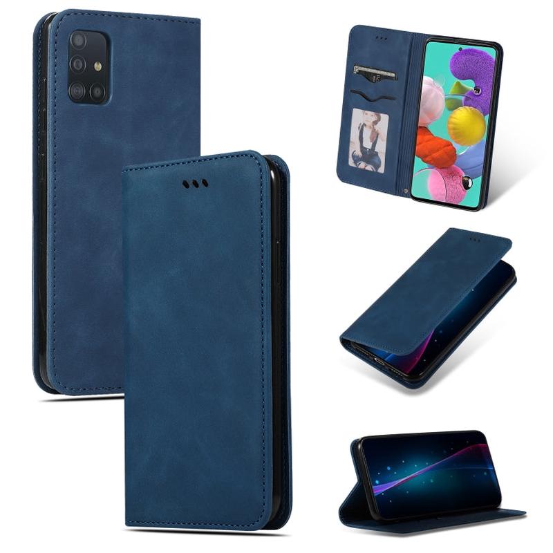 For Galaxy A51 Retro Skin Feel Business Magnetic Horizontal Flip Leather Case(Navy Blue)