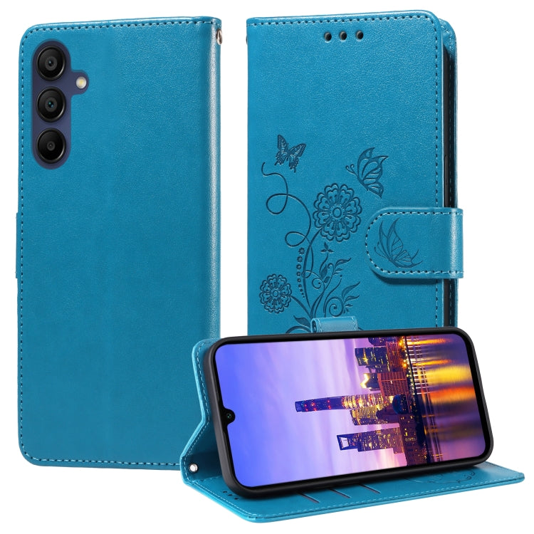 For Samsung Galaxy A17 / A26 / A16 5G Embossed Butterfly Flowers Leather Phone Case(Blue)
