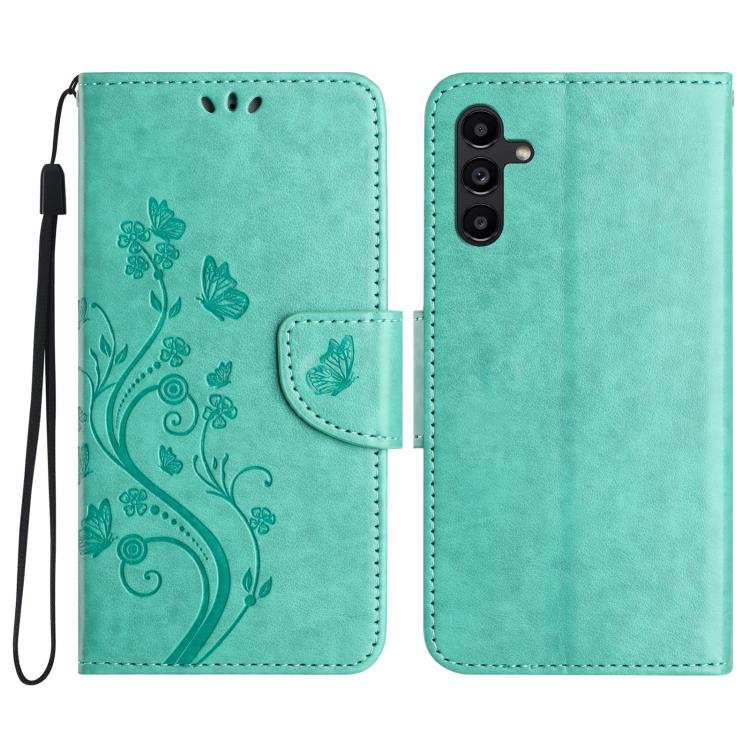 For Samsung Galaxy A56 5G Butterfly Flower Pattern Flip Leather Phone Case(Green)