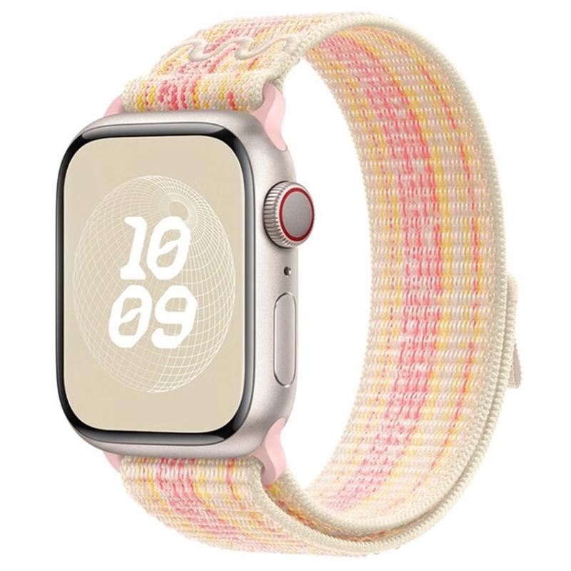 For Apple Watch SE 2022 40mm Loop Nylon Watch Band(Starlight Yellow Pink)