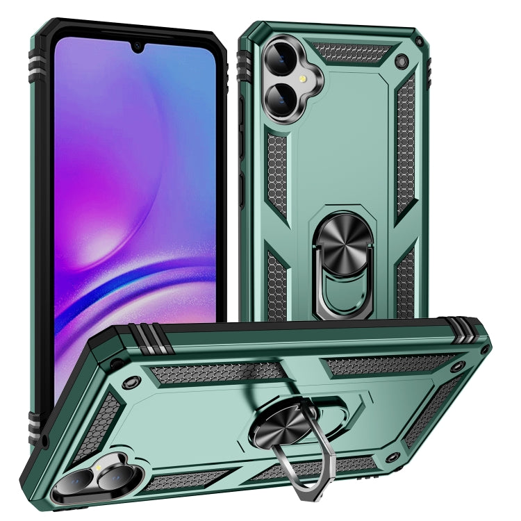 For Samsung Galaxy A05 Shockproof TPU + PC Phone Case with Holder(Dark Green)