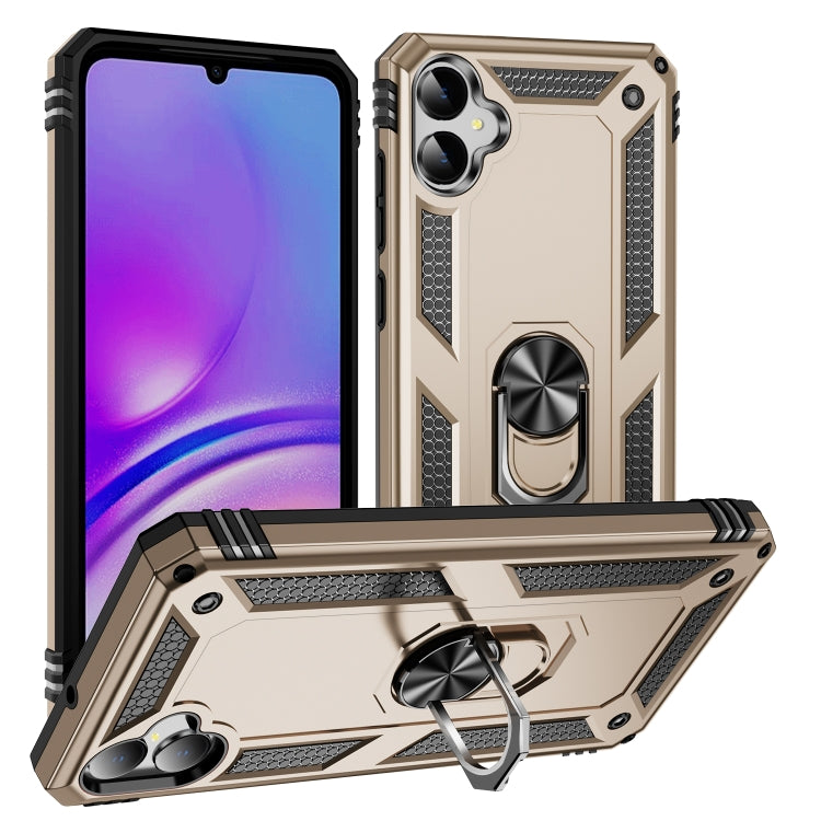 For Samsung Galaxy A05 Shockproof TPU + PC Phone Case with Holder(Gold)