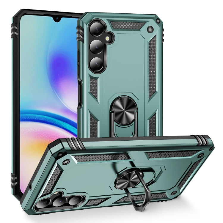 For Samsung Galaxy A05s Shockproof TPU + PC Phone Case with Holder(Dark Green)