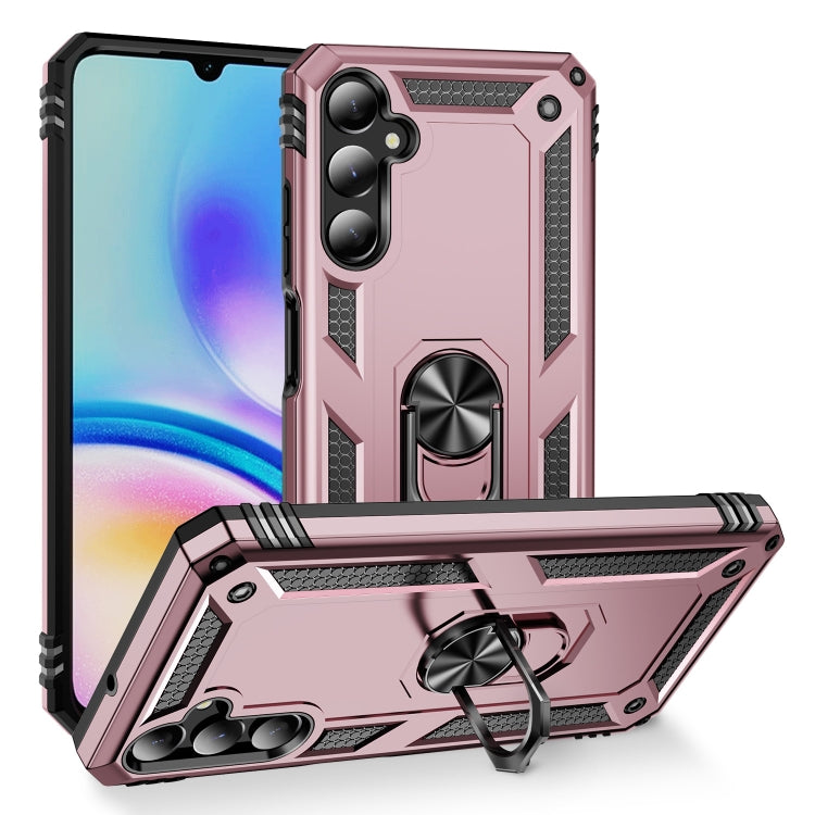 For Samsung Galaxy A05s Shockproof TPU + PC Phone Case with Holder(Rose Gold)