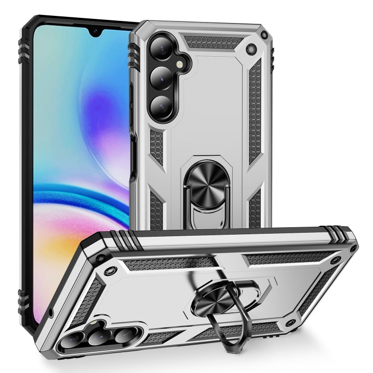For Samsung Galaxy A05s Shockproof TPU + PC Phone Case with Holder(Silver)