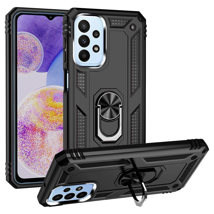 For Samsung Galaxy A23 Shockproof TPU + PC Phone Case with Holder(Black)