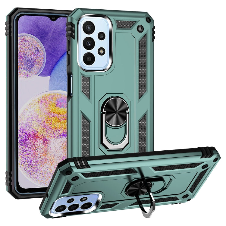 For Samsung Galaxy A23 Shockproof TPU + PC Phone Case with Holder(Dark Green)