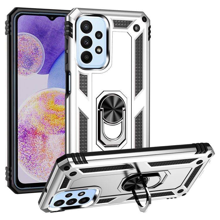 For Samsung Galaxy A23 Shockproof TPU + PC Phone Case with Holder(Silver)
