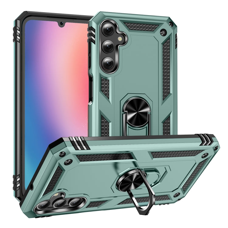 For Samsung Galaxy A25 5G Shockproof TPU + PC Phone Case with Holder(Dark Green)