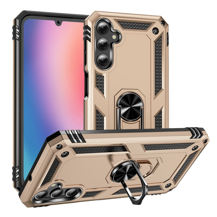 For Samsung Galaxy A25 5G Shockproof TPU + PC Phone Case with Holder(Gold)