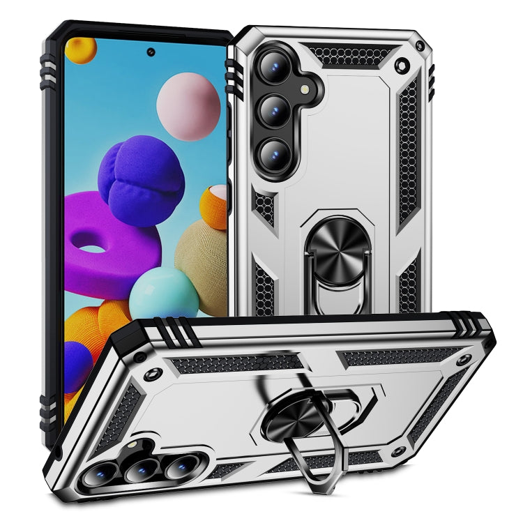 For Samsung Galaxy A35 5G Shockproof TPU + PC Phone Case with Holder(Silver)