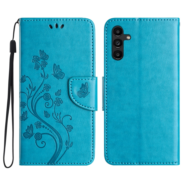For Samsung Galaxy A36 5G Butterfly Flower Pattern Flip Leather Phone Case(Blue)