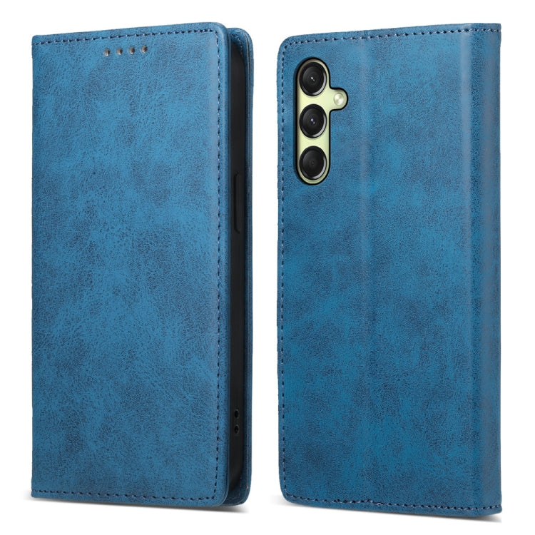 For Samsung Galaxy A26 5G / A16 / A17 4G Business Solid Color Magnetic RFID Leather Phone Case(Blue)