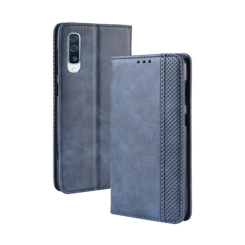 Magnetic Buckle Retro Texture Horizontal Flip Leather Case for Galaxy A50, with Holder & Card Slots & Wallet (Blue)