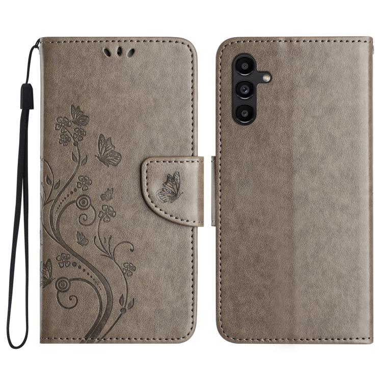 For Samsung Galaxy A56 5G Butterfly Flower Pattern Flip Leather Phone Case(Grey)