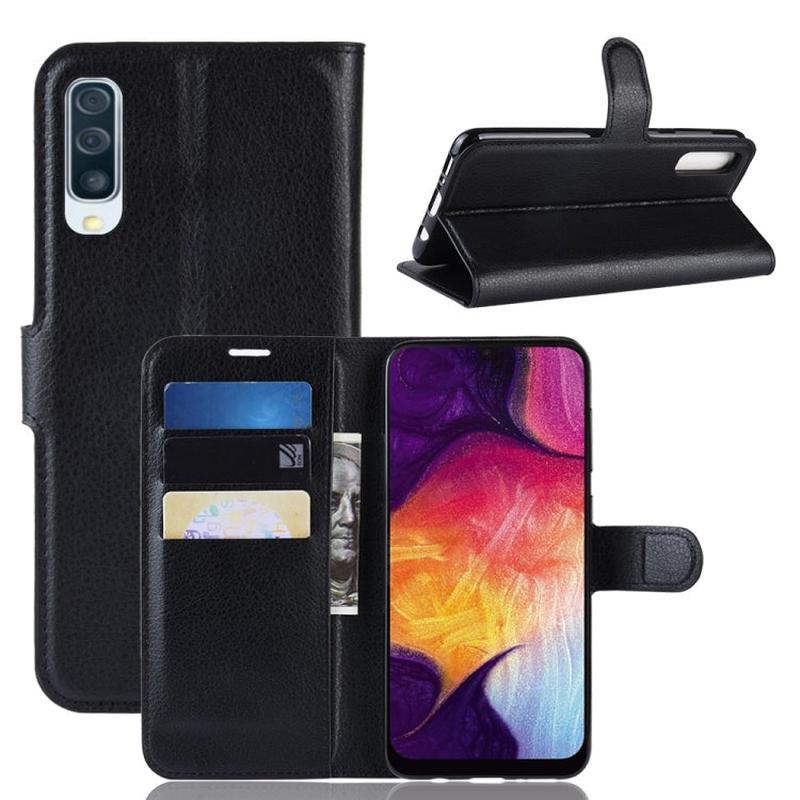 Litchi Texture Horizontal Flip Leather Case for Galaxy A50, with Wallet & Holder & Card Slots (Black)