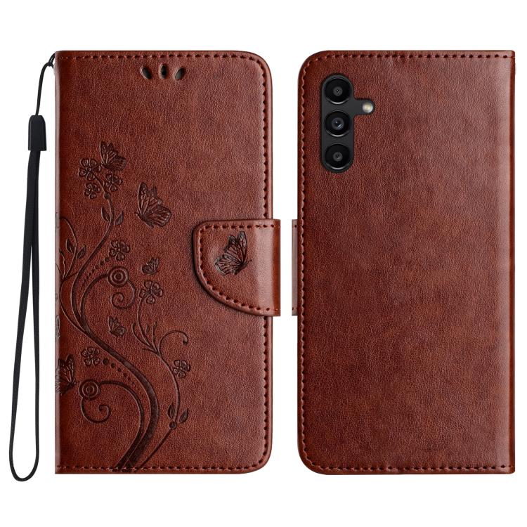 For Samsung Galaxy A56 5G Butterfly Flower Pattern Flip Leather Phone Case(Brown)