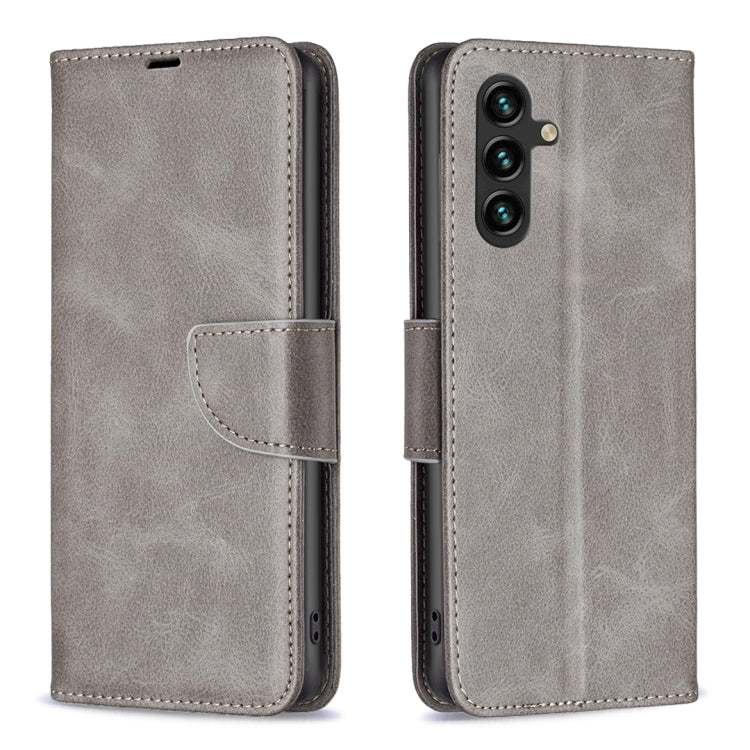 For Samsung Galaxy A56 5G Lambskin Texture Pure Color Flip Leather Phone Case(Grey)