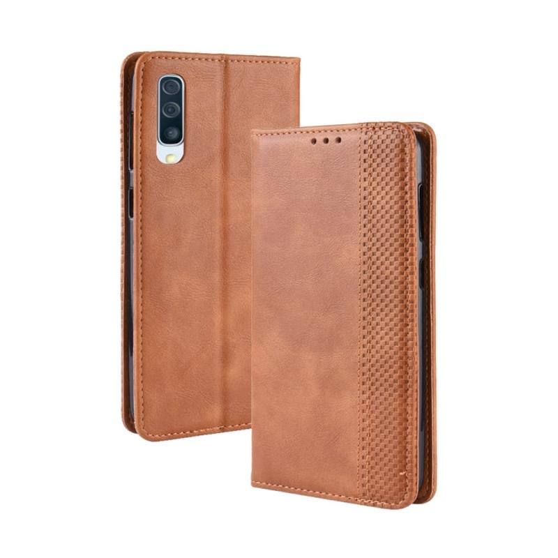 Magnetic Buckle Retro Texture Horizontal Flip Leather Case for Galaxy A50, with Holder & Card Slots & Wallet (Brown)