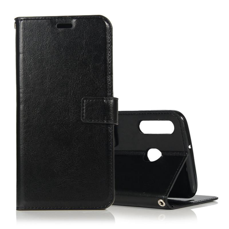 Crazy Horse Texture Horizontal Flip Leather Case with Holder & Card Slots & Wallet & Photo Frame for Galaxy A40(Black)