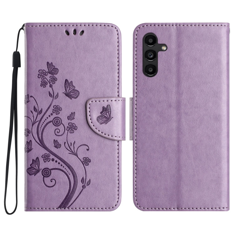 For Samsung Galaxy A36 5G Butterfly Flower Pattern Flip Leather Phone Case(Light Purple)