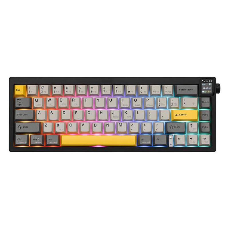 Ajazz AK650 Tri-mode Wireless Mechanical Keyboard With Screen Knob RGB Light, Color: Dream Switch Black Gray Yellow
