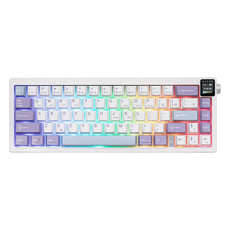 Ajazz AK650 Tri-mode Wireless Mechanical Keyboard With Screen Knob RGB Light, Color: Dream Switch Purple White Blue
