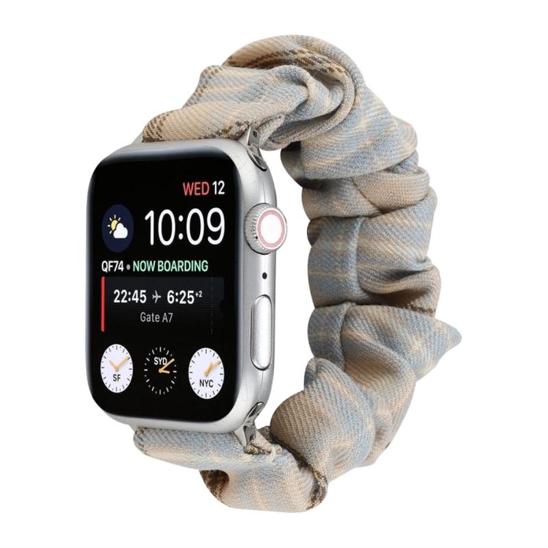 For Apple Watch Series 7 41mm / 6 & SE & 5 & 4 40mm / 3 & 2 & 1 38mm JK Uniform Style Cloth + Stainless Steel Watch Band(Khaki + Light Blue)(Khaki + Light Blue)